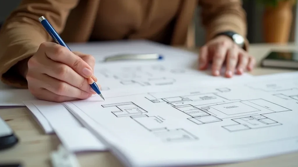 Designer mapping out space-saving furniture layouts and home styling ideas