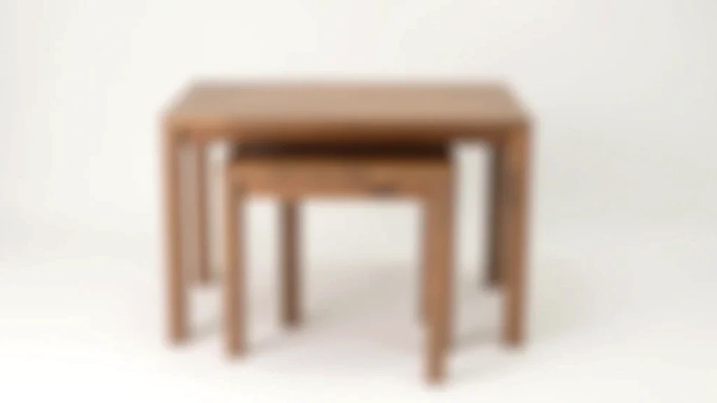 Nesting tables in walnut oak wood, compact furniture solution for small living spaces