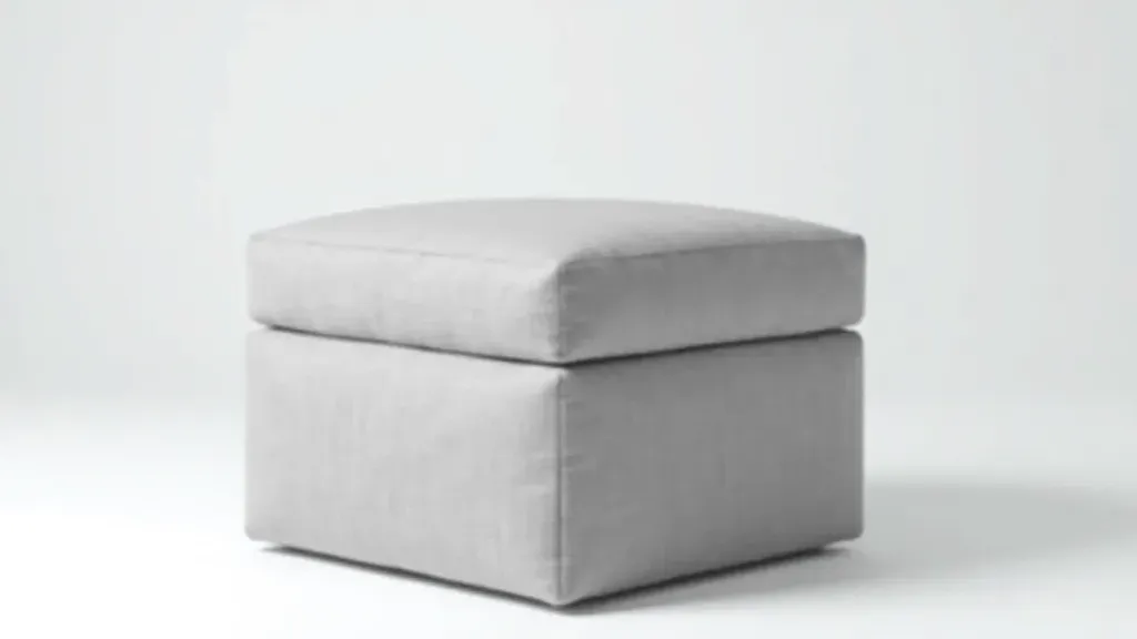 Storage ottoman in grey upholstered linen fabric, multifunctional furniture piece for small living rooms