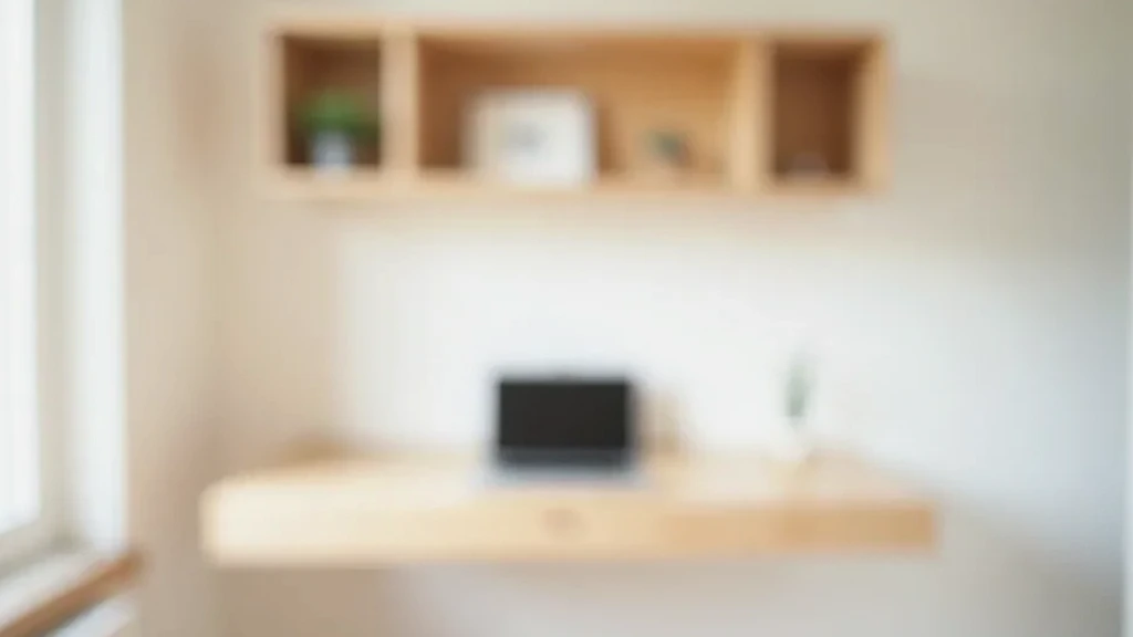 Wall-mounted birch desk with integrated storage shelving