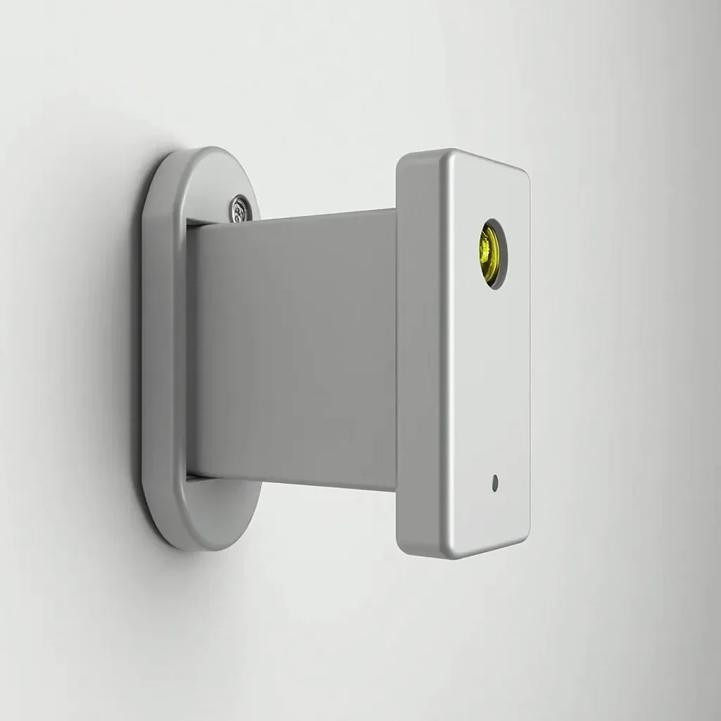 Installation detail showing wall bracket, anchor points, and level being used during assembly